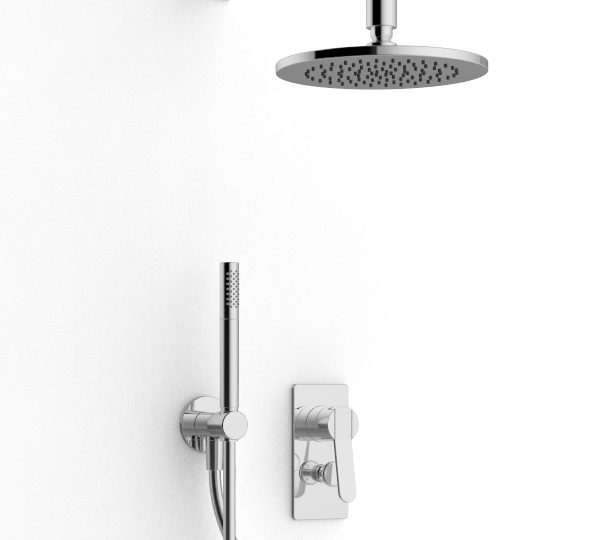 Shower arm with shower head and hand shower