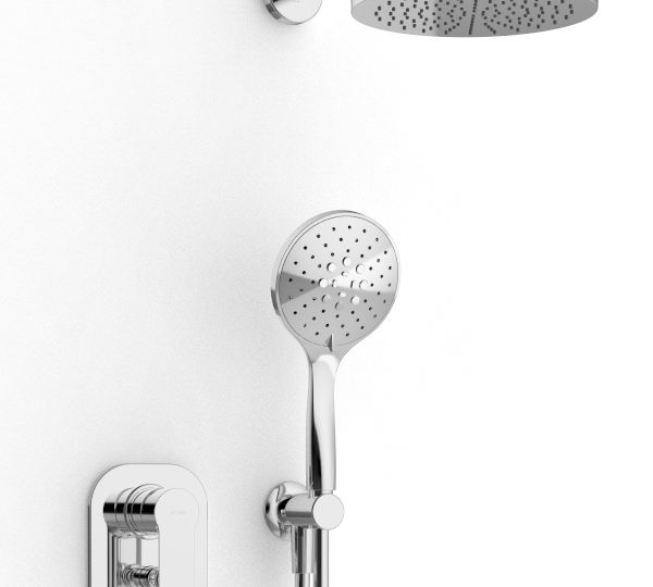 Shower arm with shower head and hand shower