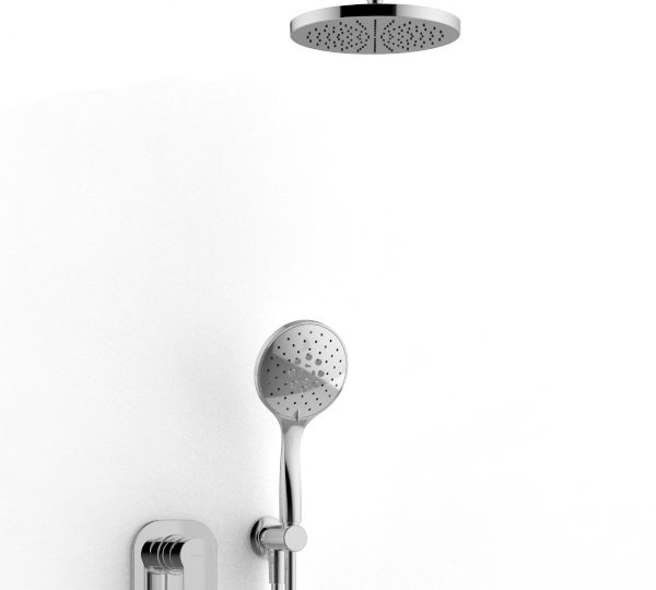Shower arm with shower head and hand shower
