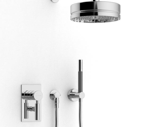 Shower arm with shower head and hand shower