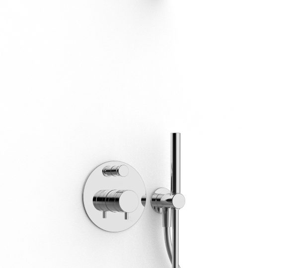 Shower arm with shower head and hand shower