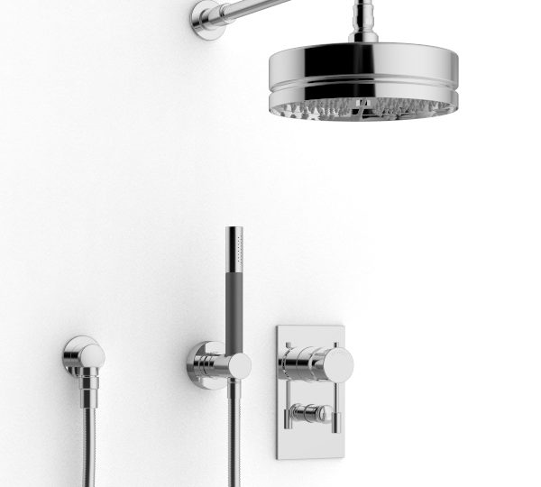 Shower arm with shower head and hand shower